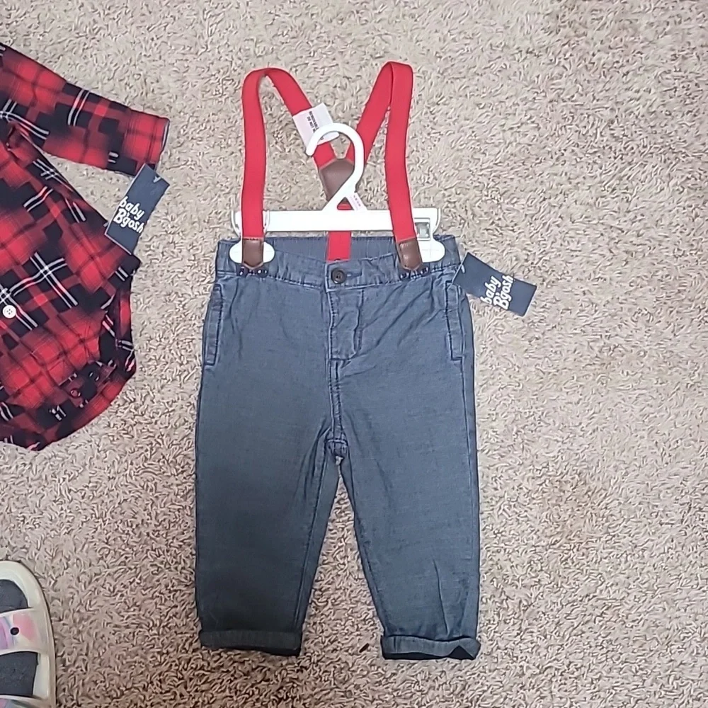 NWT Baby oshkosh Bgosh Pants Suspender Overalls & Onesie Size 9 months - Picture 3 of 4